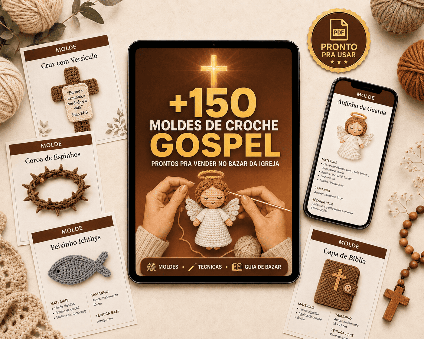 Mockup +150 Moldes de Crochê Gospel