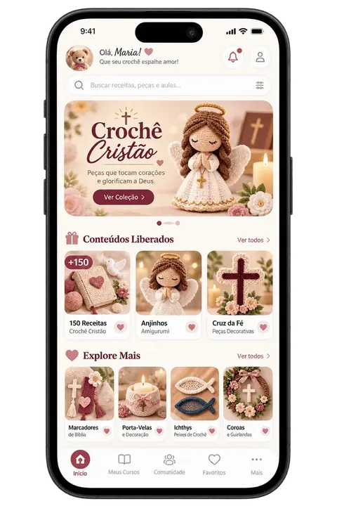 Celular mostrando o material por dentro, com as receitas separadas por categoria