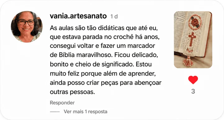 Comentário de Vania sobre as aulas e o acabamento das peças