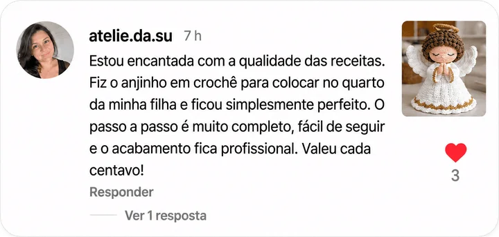 Comentário de Atelie da Su sobre a qualidade das receitas