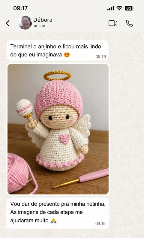 Anjinho de crochê feito por Débora