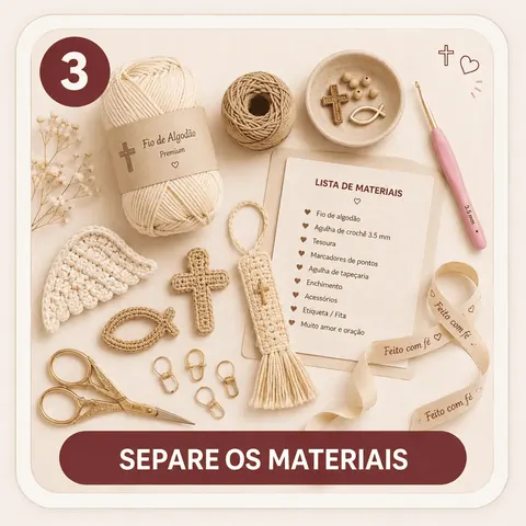Fio de algodão, agulha, tesoura e lista de materiais separados sobre a mesa